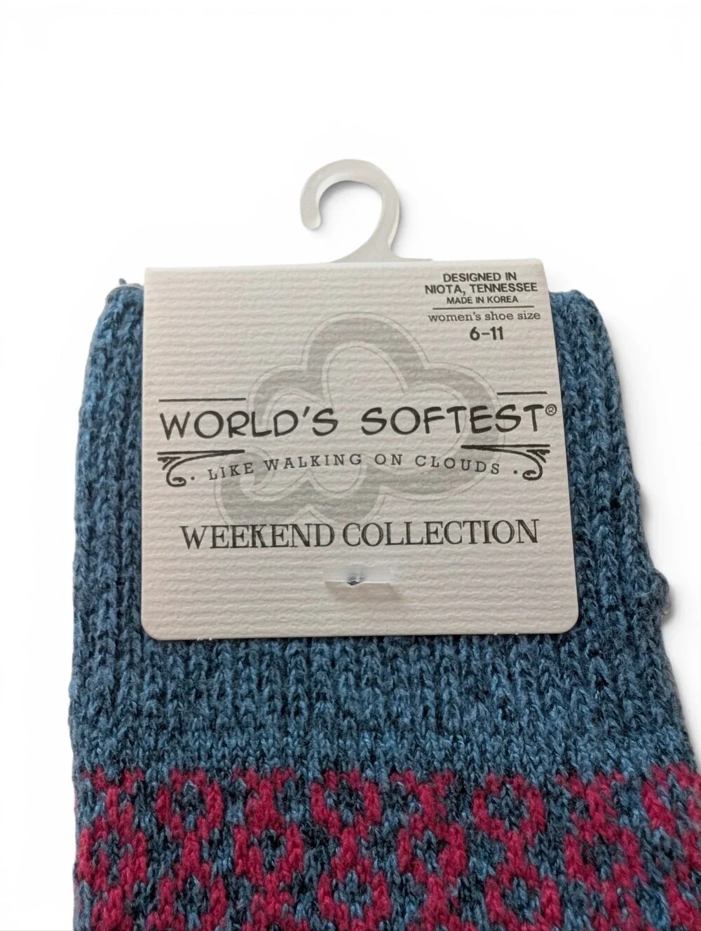 WORLDS SOFTEST Crew Socks Colorful Print Weekend 6-11 Blue Orange Pink White